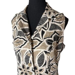 TYPHANY Vintage Floral Sleeveless Button Down Blouse Vest Tan Black Size 11